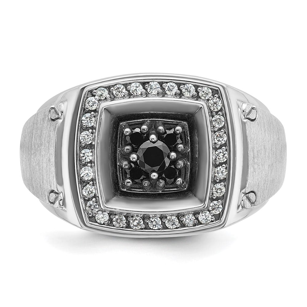 14k White Gold Polished and Satin Black and White Diamond Men's Ring