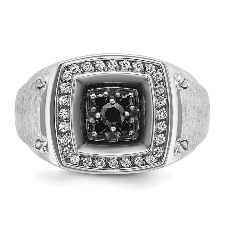 14k White Gold Polished and Satin Black and White Diamond Men's Ring