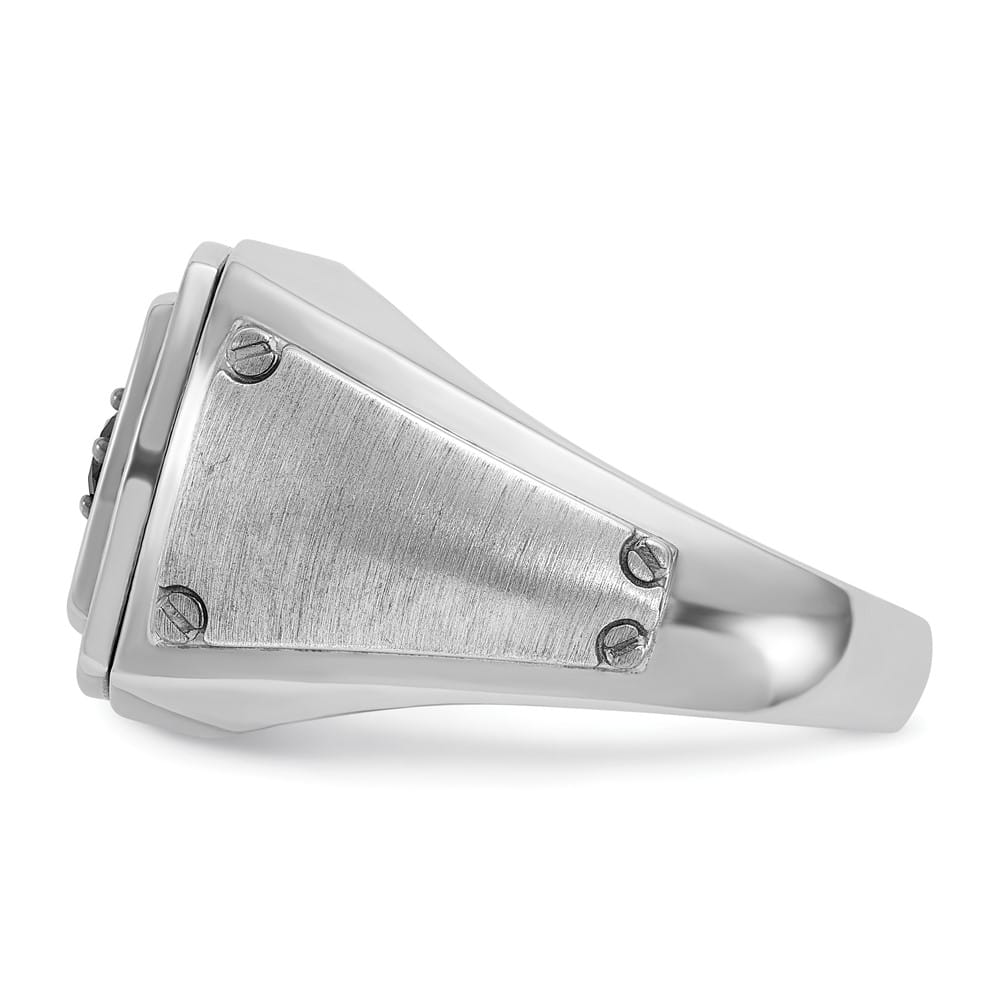 14k White Gold Polished and Satin Black and White Diamond Men's Ring