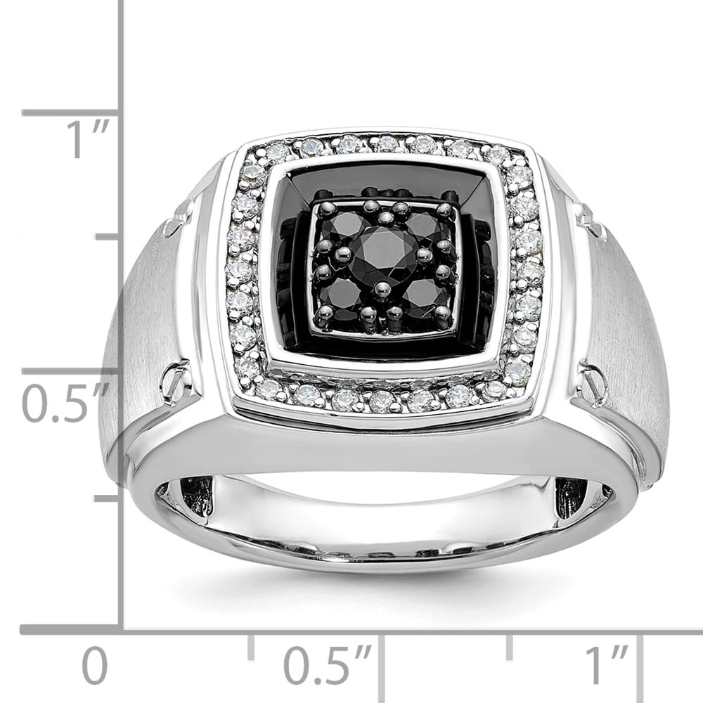 14k White Gold Polished and Satin Black and White Diamond Men's Ring