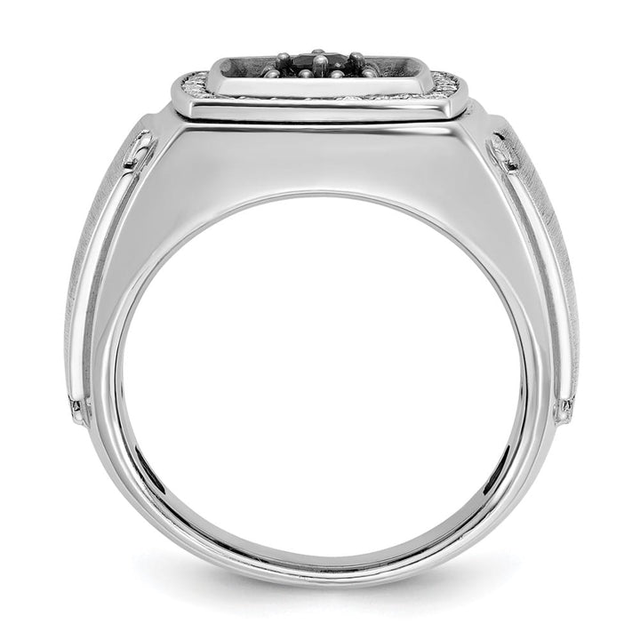 14k White Gold Polished and Satin Black and White Diamond Men's Ring