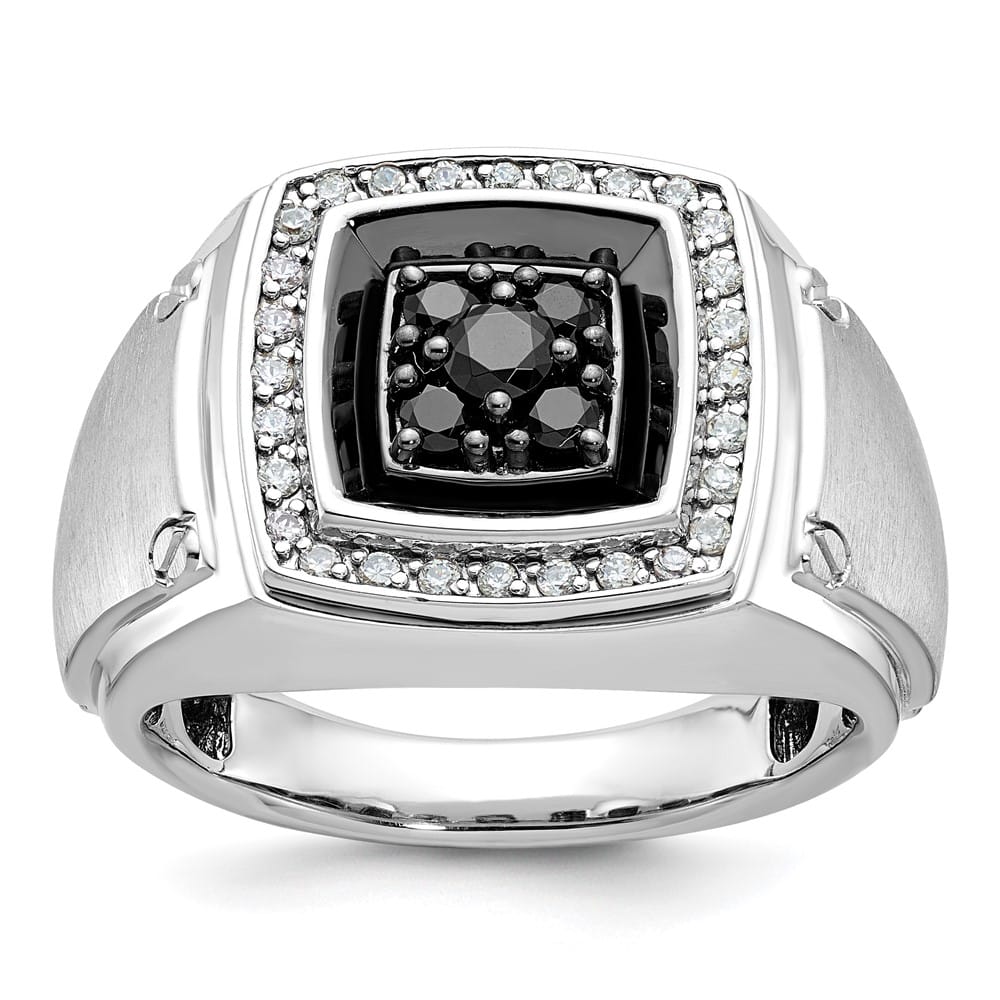 14k White Gold Polished and Satin Black and White Diamond Men's Ring
