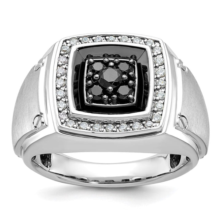 14k White Gold Polished and Satin Black and White Diamond Men's Ring