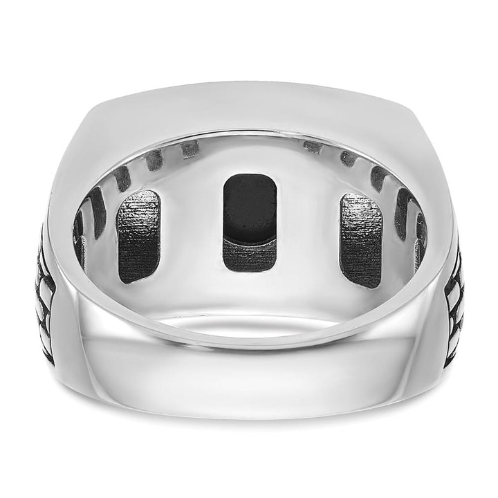 14k White Gold Polished and Textured Onyx Men's Ring