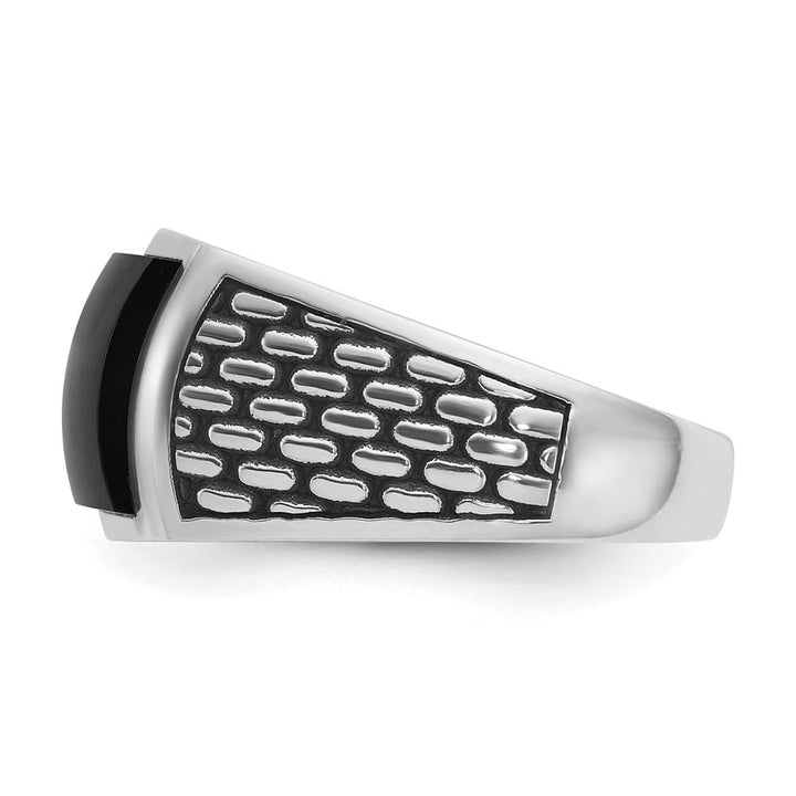 14k White Gold Polished and Textured Onyx Men's Ring