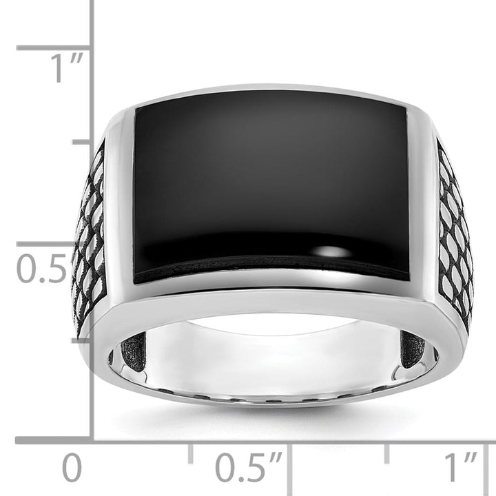 14k White Gold Polished and Textured Onyx Men's Ring