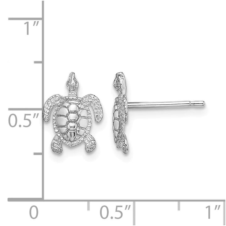 14K White Gold Polished and Textured Sea Turtle Post Earrings, view 4 of 4