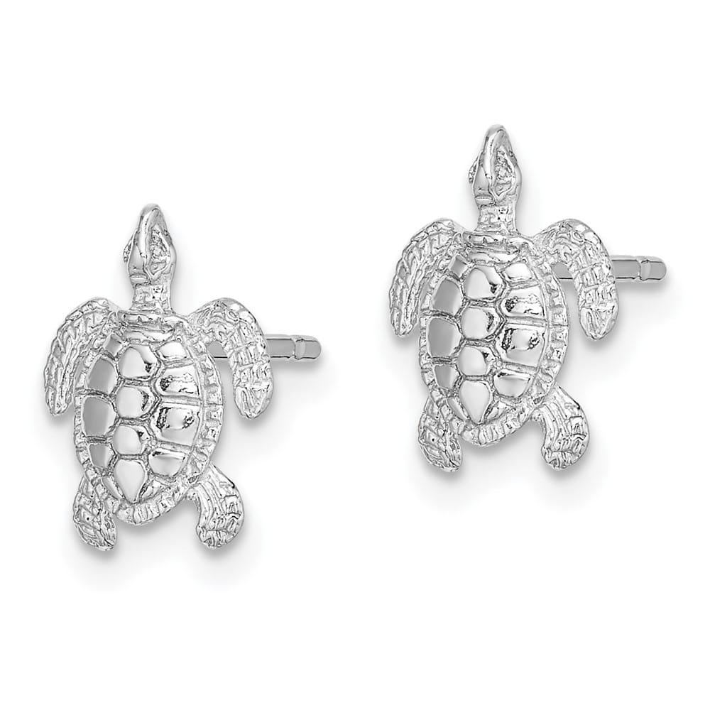14K White Gold Polished and Textured Sea Turtle Post Earrings, view 2 of 4