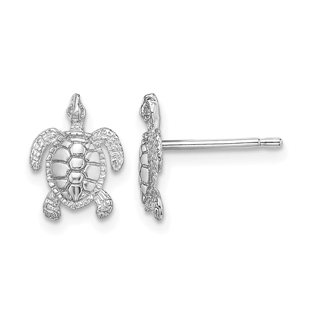 14K White Gold Polished and Textured Sea Turtle Post Earrings, view 1 of 4