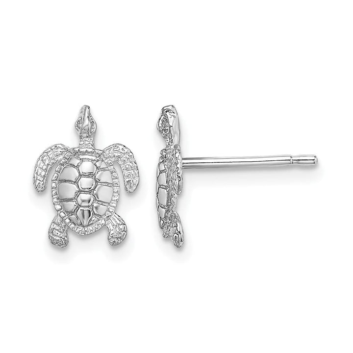 14K White Gold Polished and Textured Sea Turtle Post Earrings, view 1 of 4