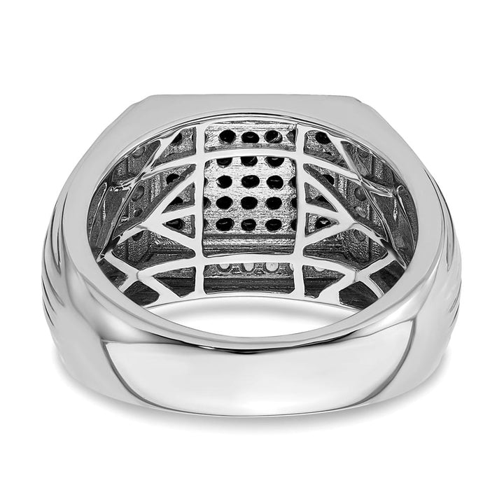 14k White Gold Polished Black and White Sapphire Cluster Men's Ring