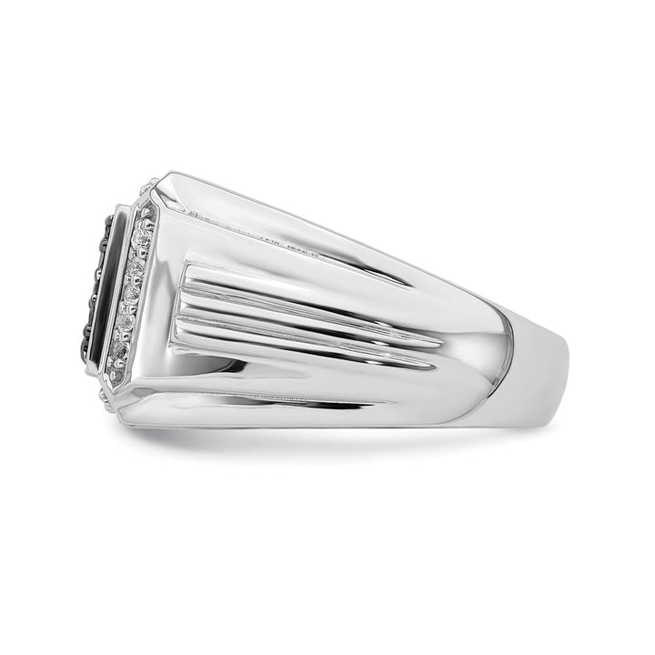 14k White Gold Polished Black and White Sapphire Cluster Men's Ring