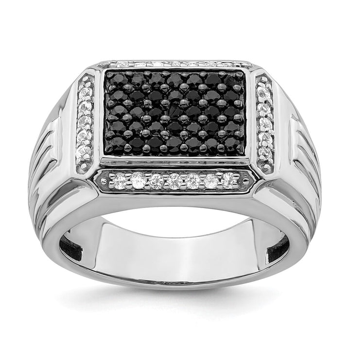 14k White Gold Polished Black and White Sapphire Cluster Men's Ring