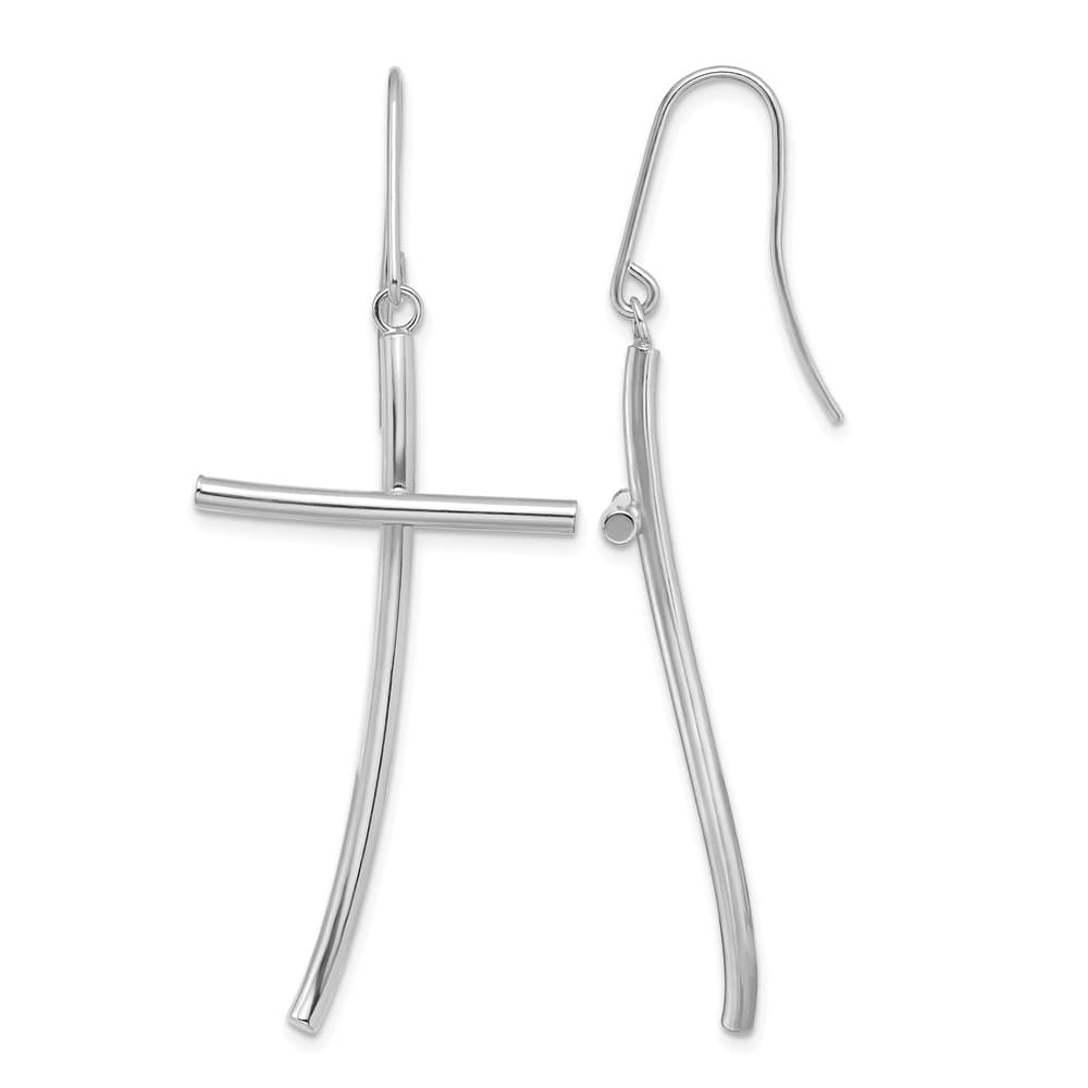 14K White Gold Polished Cross Dangle Earrings, view 1 of 4