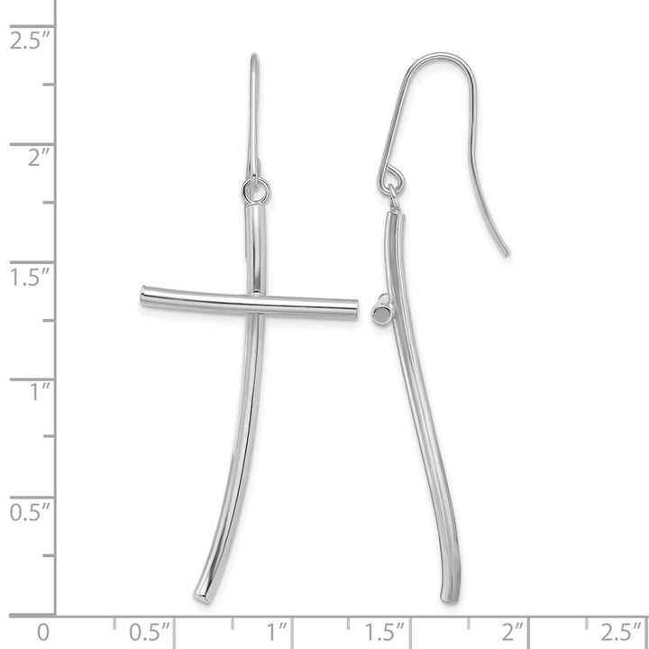 14K White Gold Polished Cross Dangle Earrings, view 4 of 4