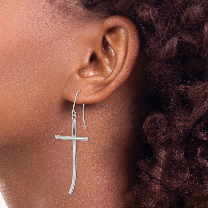 14K White Gold Polished Cross Dangle Earrings, view 3 of 4