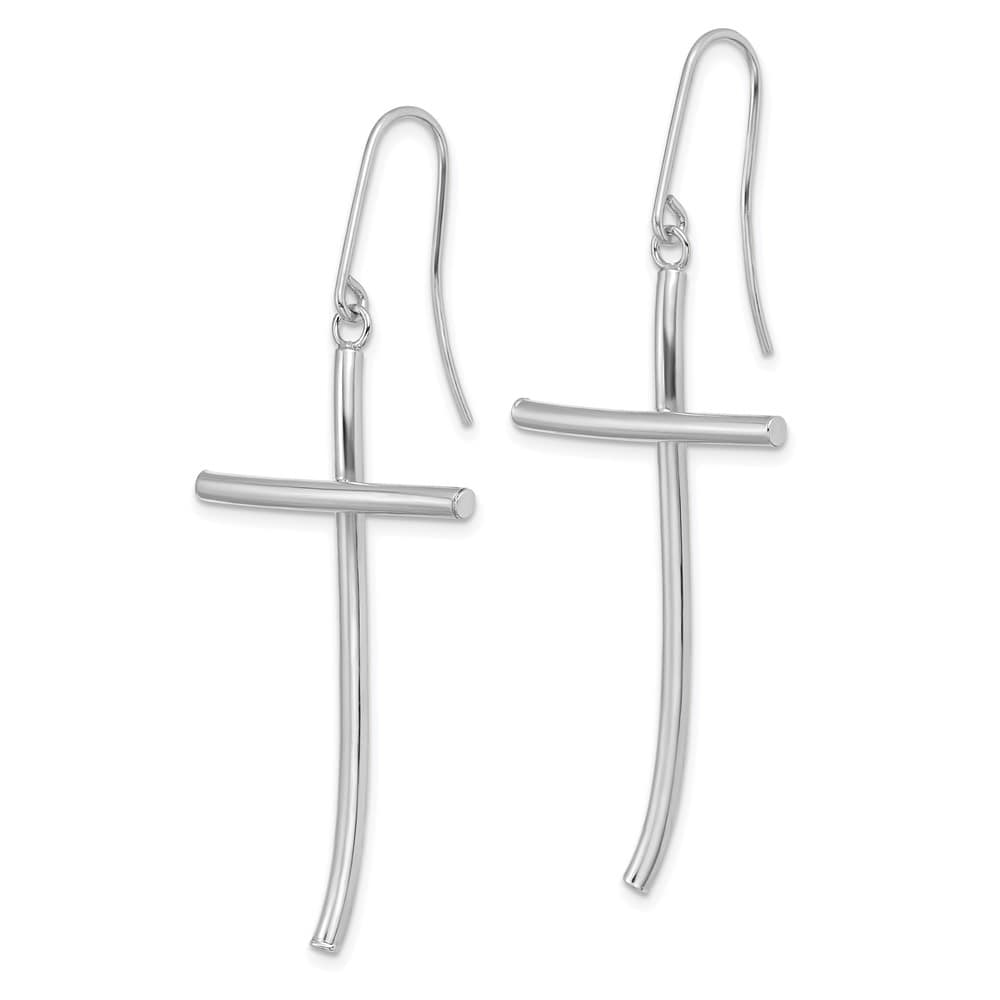14K White Gold Polished Cross Dangle Earrings, view 2 of 4