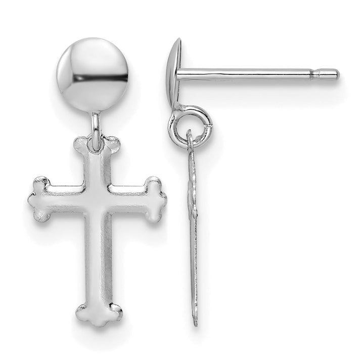 14K White Gold Polished Cross Post Dangle Earrings