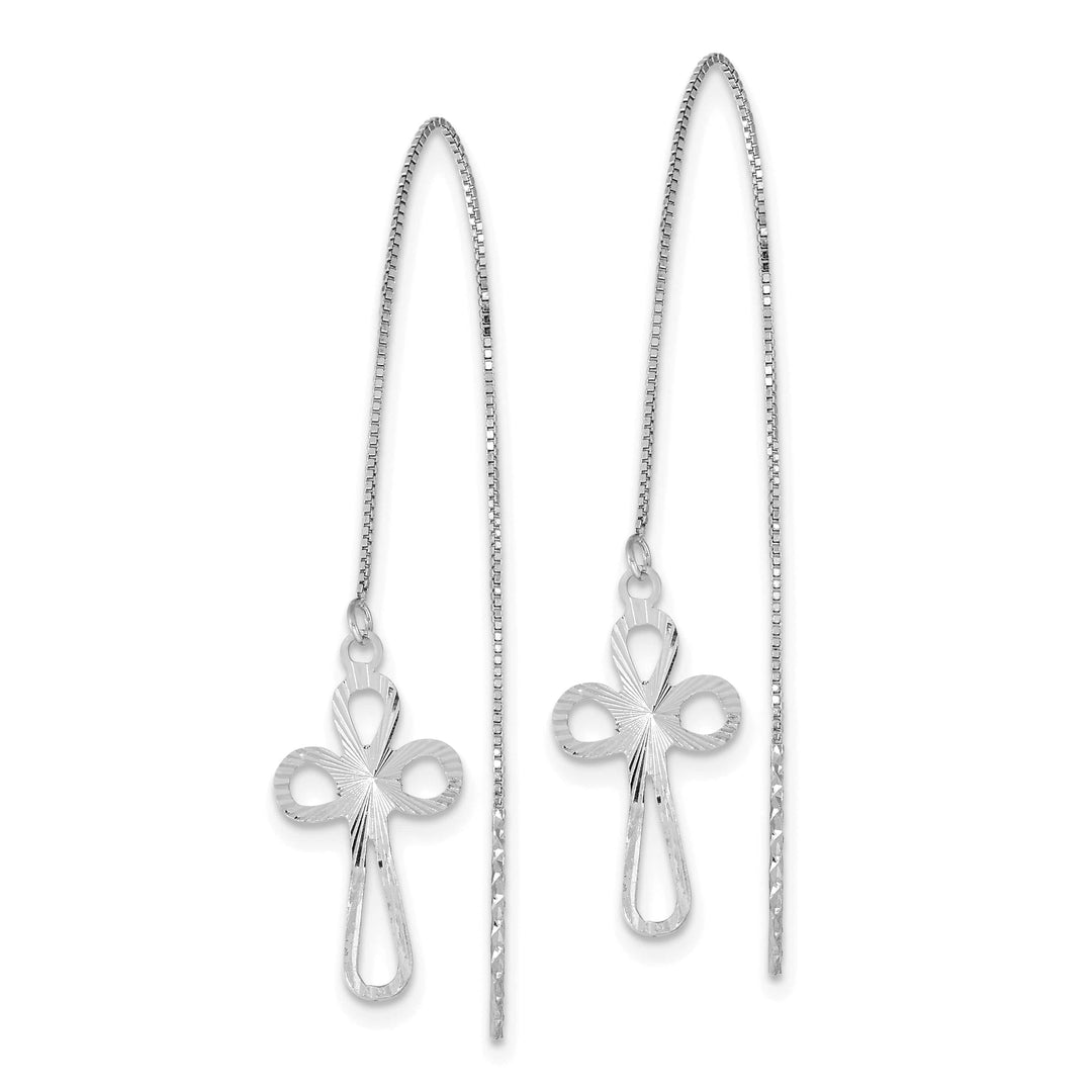 14K White Gold Polished D.C. Box Chain with Cross Threader Earrings