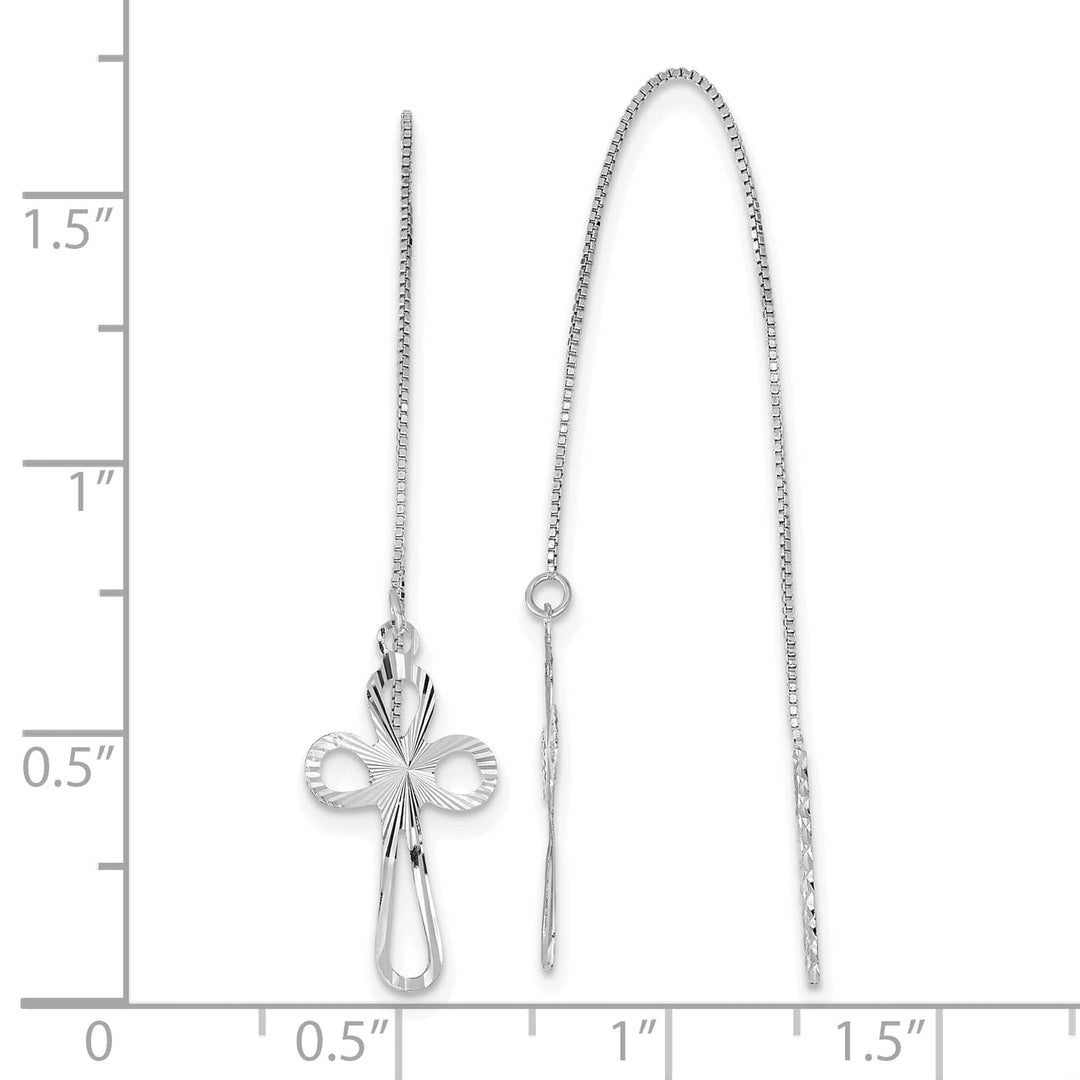 14K White Gold Polished D.C. Box Chain with Cross Threader Earrings