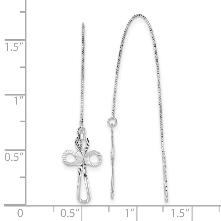 14K White Gold Polished D.C. Box Chain with Cross Threader Earrings