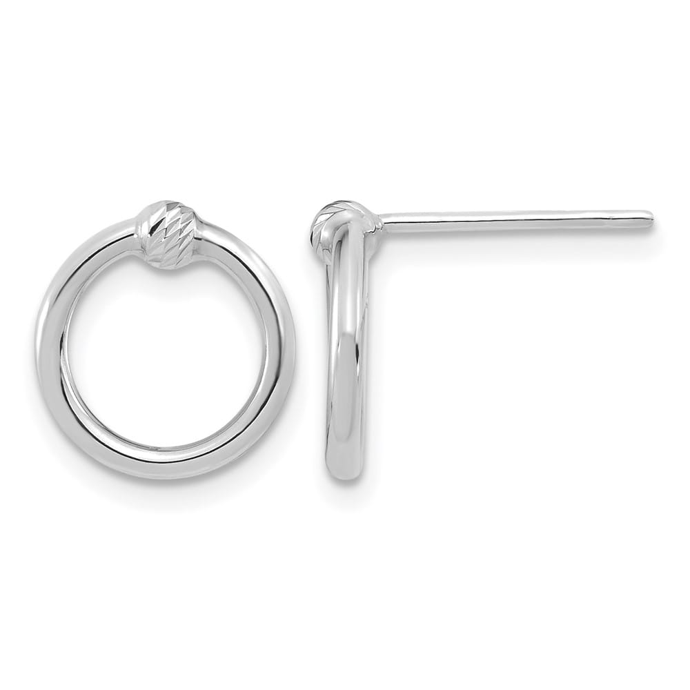 14K White Gold Polished & D.C. Circle Post Earrings, view 1 of 4