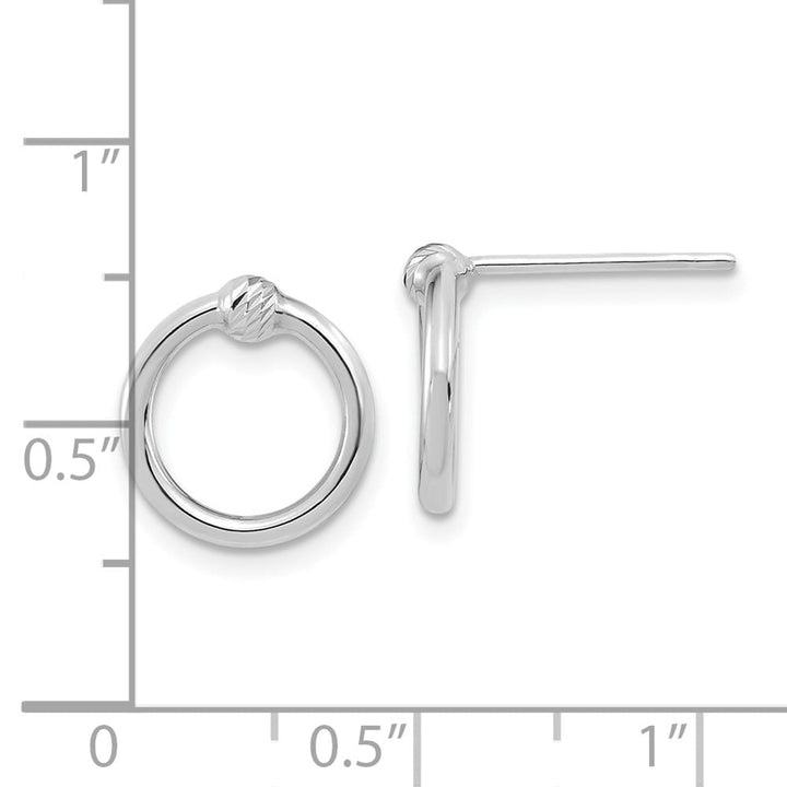 14K White Gold Polished & D.C. Circle Post Earrings, view 4 of 4
