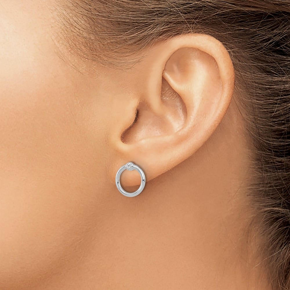 14K White Gold Polished & D.C. Circle Post Earrings, view 3 of 4