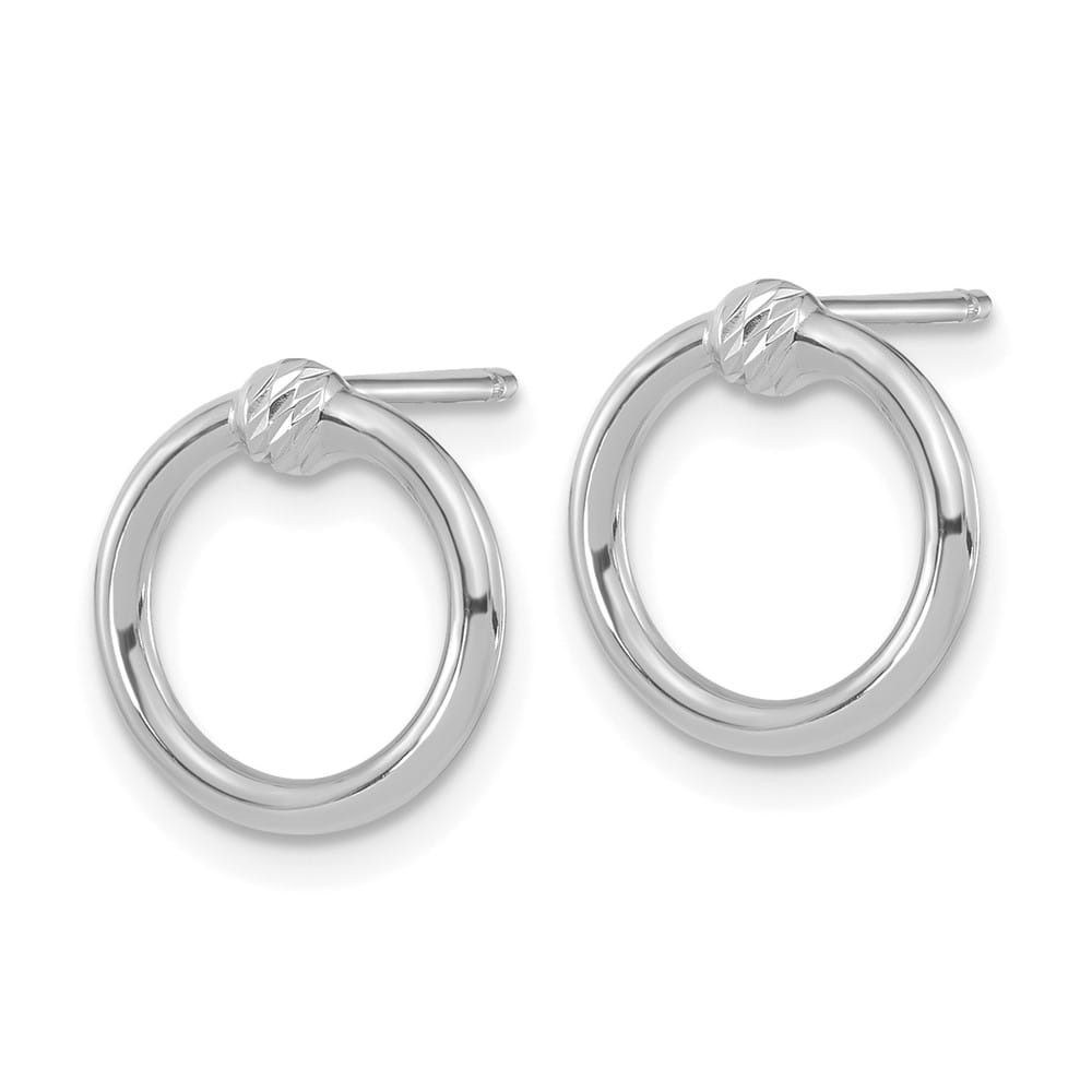 14K White Gold Polished & D.C. Circle Post Earrings, view 2 of 4