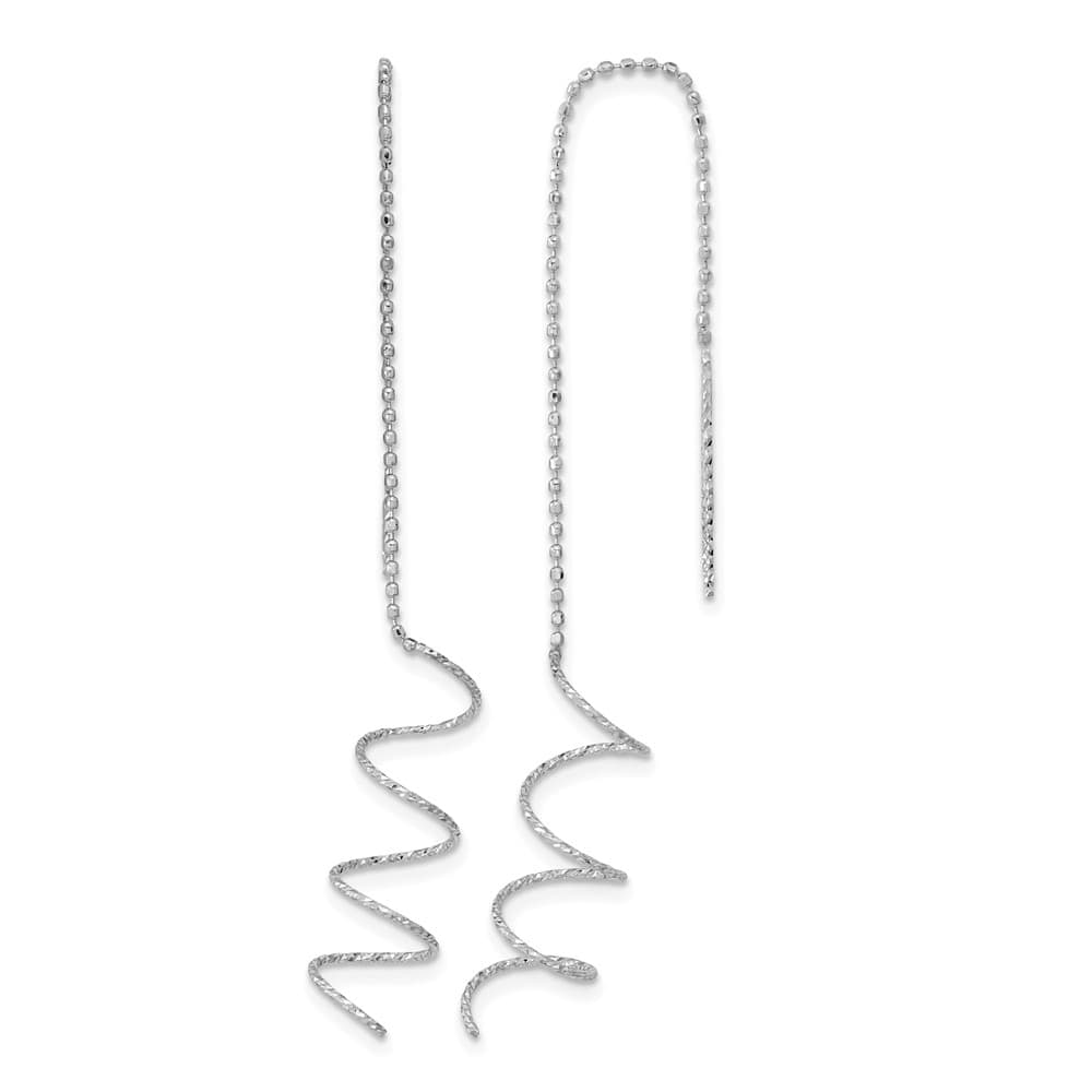 14K White Gold Polished D.C. Spiral Threader Earrings, view 1 of 4