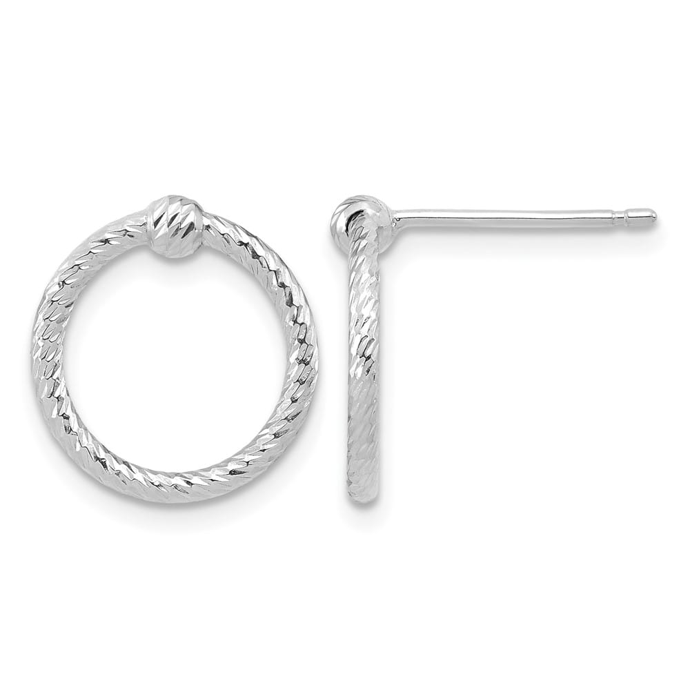14K White Gold Polished & D.C. Twisted Circle Post Earrings, view 1 of 4