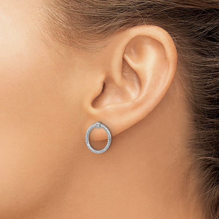 14K White Gold Polished & D.C. Twisted Circle Post Earrings, view 3 of 4