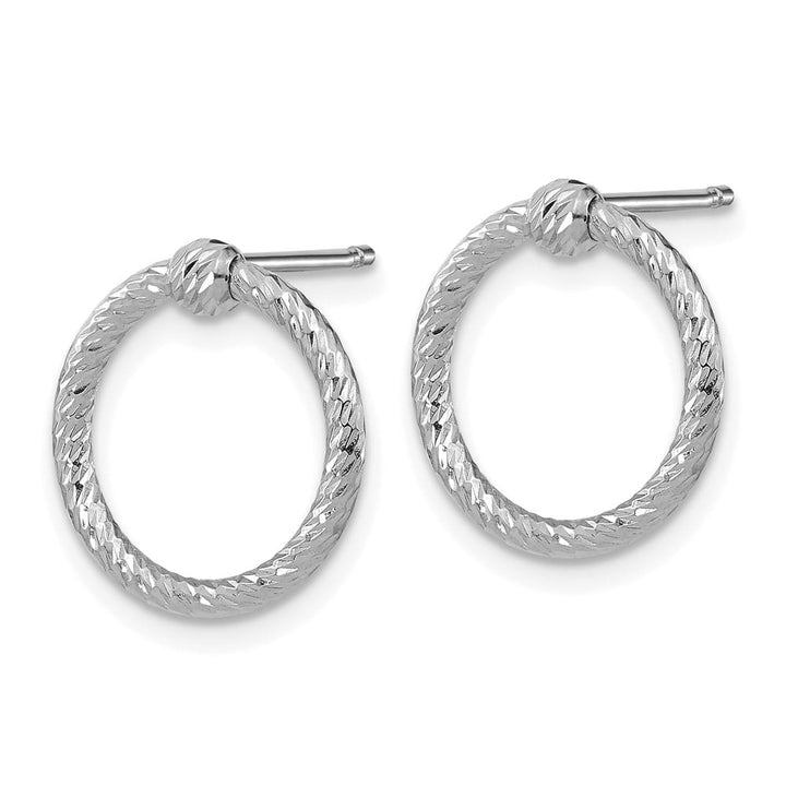 14K White Gold Polished & D.C. Twisted Circle Post Earrings, view 2 of 4