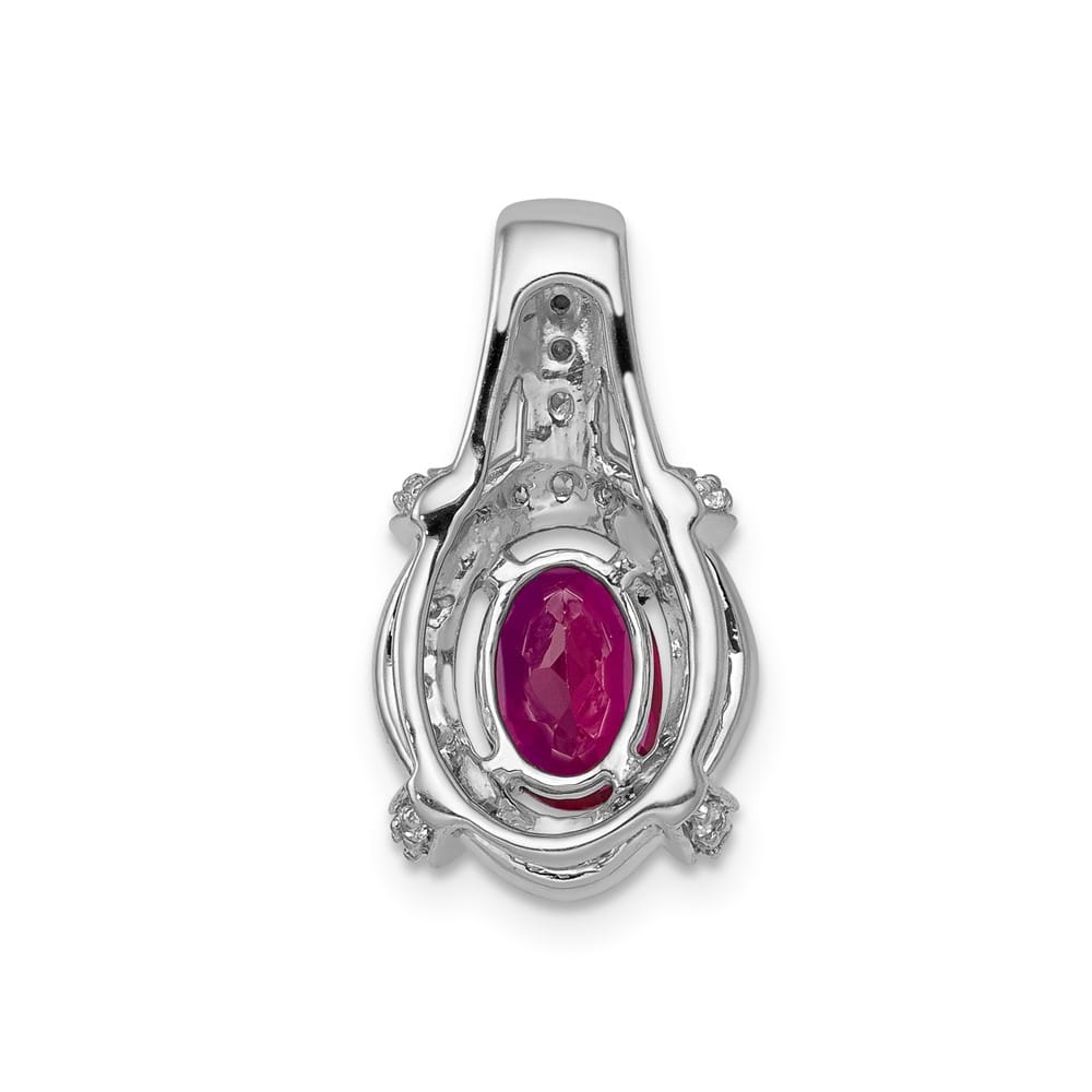 14K White Gold Polished Diamond and 7x5mm Oval Ruby Vintage Pendant