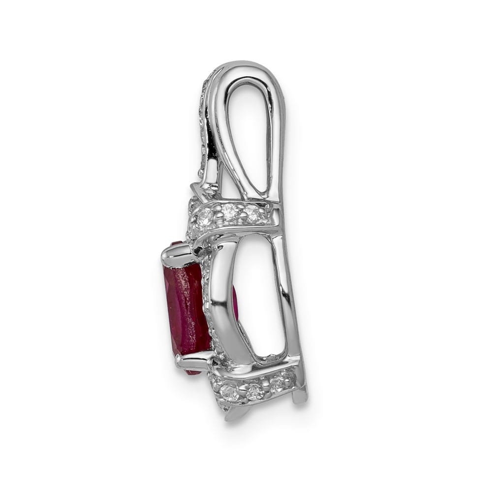 14K White Gold Polished Diamond and 7x5mm Oval Ruby Vintage Pendant