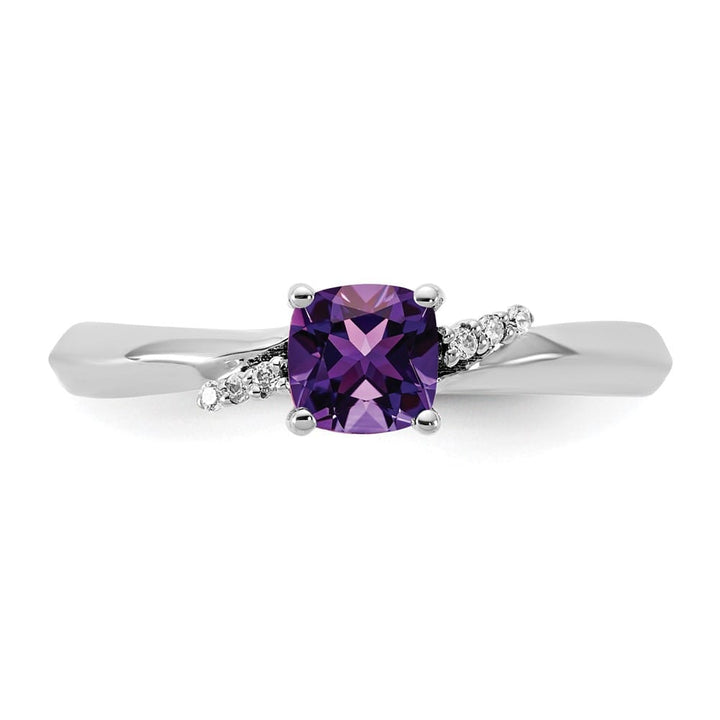 14k White Gold Polished Diamond and Amethyst Fashion Ring Ladies Stock Size 7 Ring Are Refundable