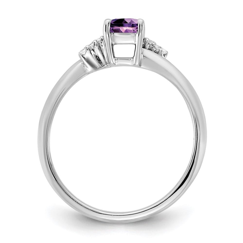 14k White Gold Polished Diamond and Amethyst Fashion Ring Ladies Stock Size 7 Ring Are Refundable