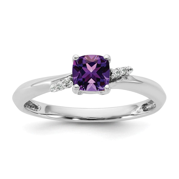 14k White Gold Polished Diamond and Amethyst Fashion Ring Ladies Stock Size 7 Ring Are Refundable