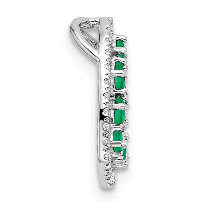 14K White Gold Polished Diamond and Emerald Heart Chain Slide