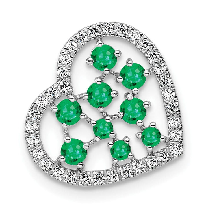 14K White Gold Polished Diamond and Emerald Heart Chain Slide