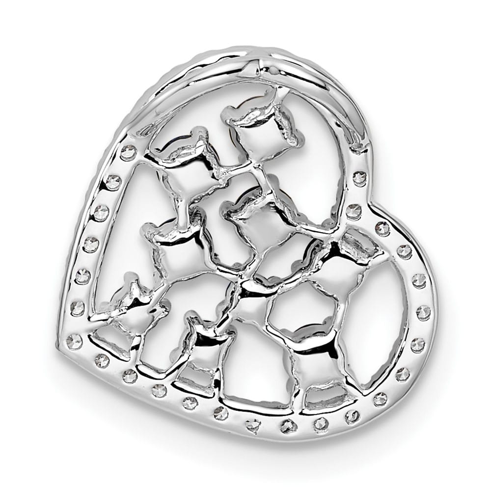 14K White Gold Polished Diamond and Ruby Heart Chain Slide