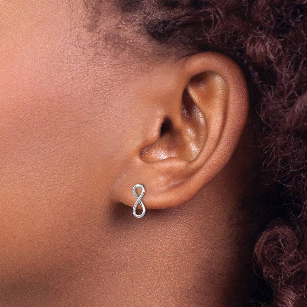14K White Gold Polished Infinity Post Earrings, view 3 of 4