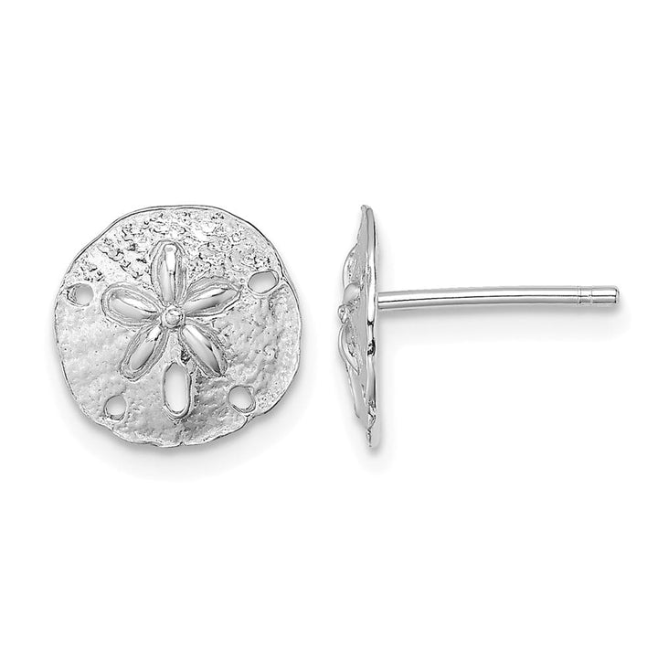 14K White Gold Polished Mini Sand Dollar Post Earrings, view 1 of 4