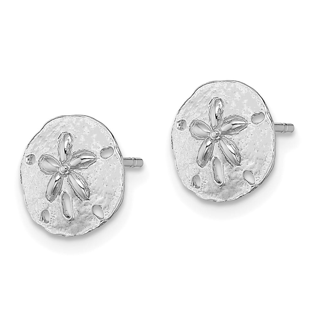 14K White Gold Polished Mini Sand Dollar Post Earrings, view 2 of 4