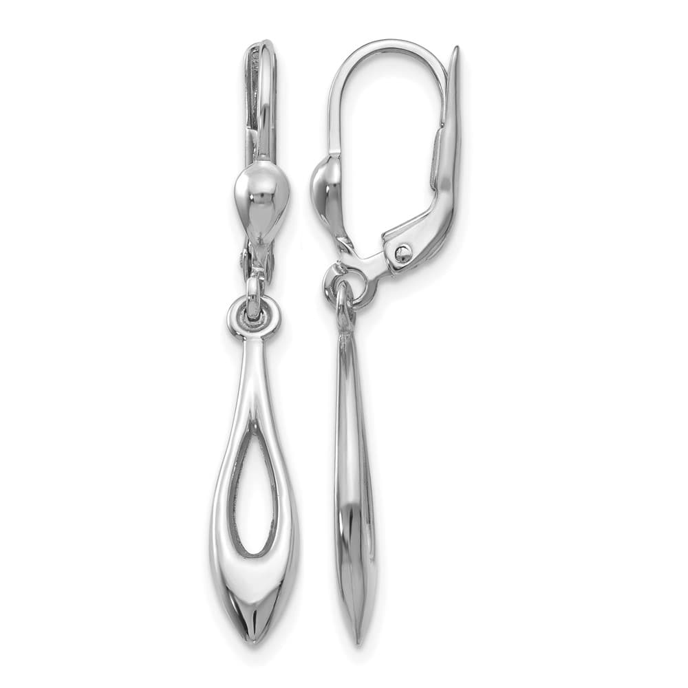 14K White Gold Polished Open Teardrop Dangle Leverback Earrings, view 1 of 4