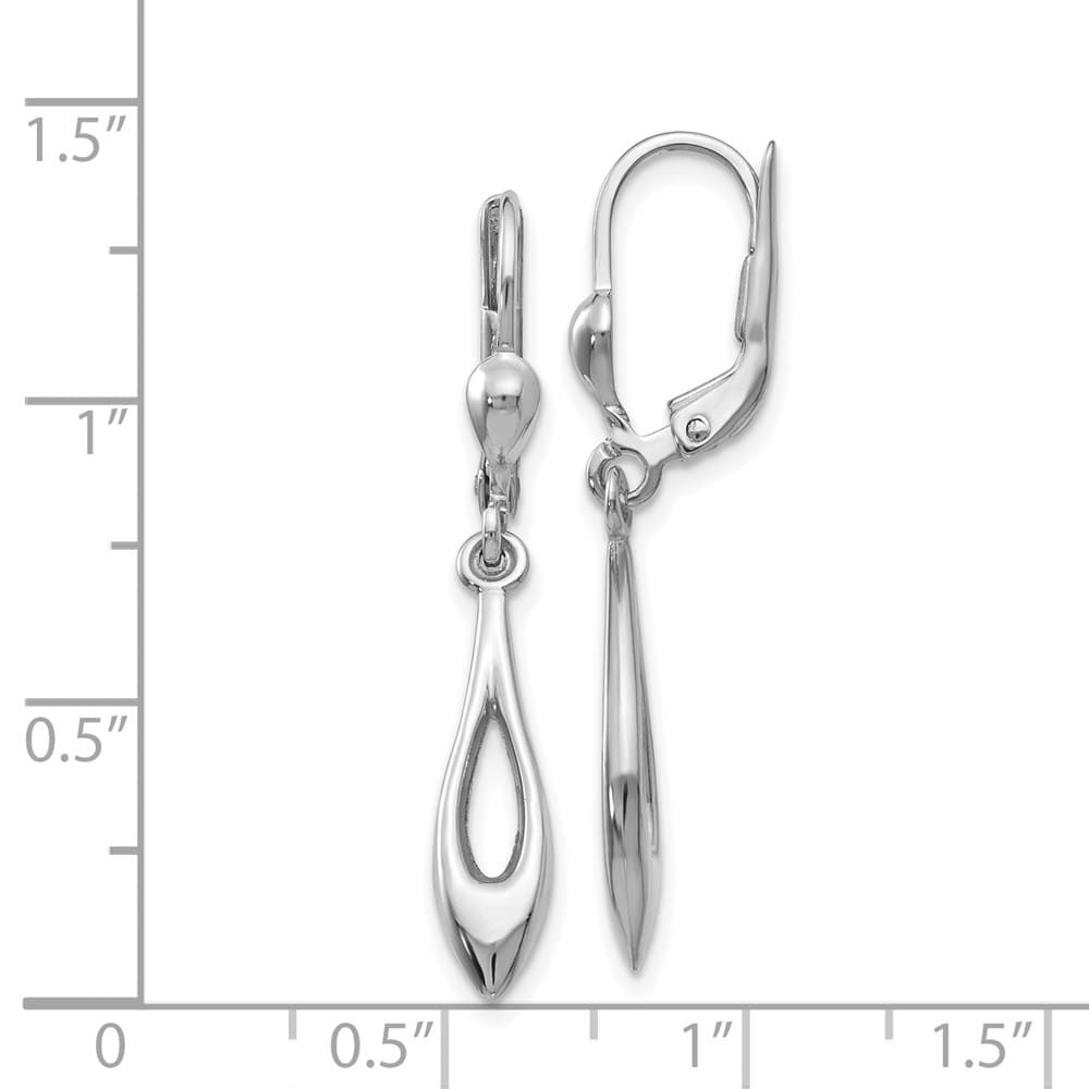 14K White Gold Polished Open Teardrop Dangle Leverback Earrings, view 4 of 4