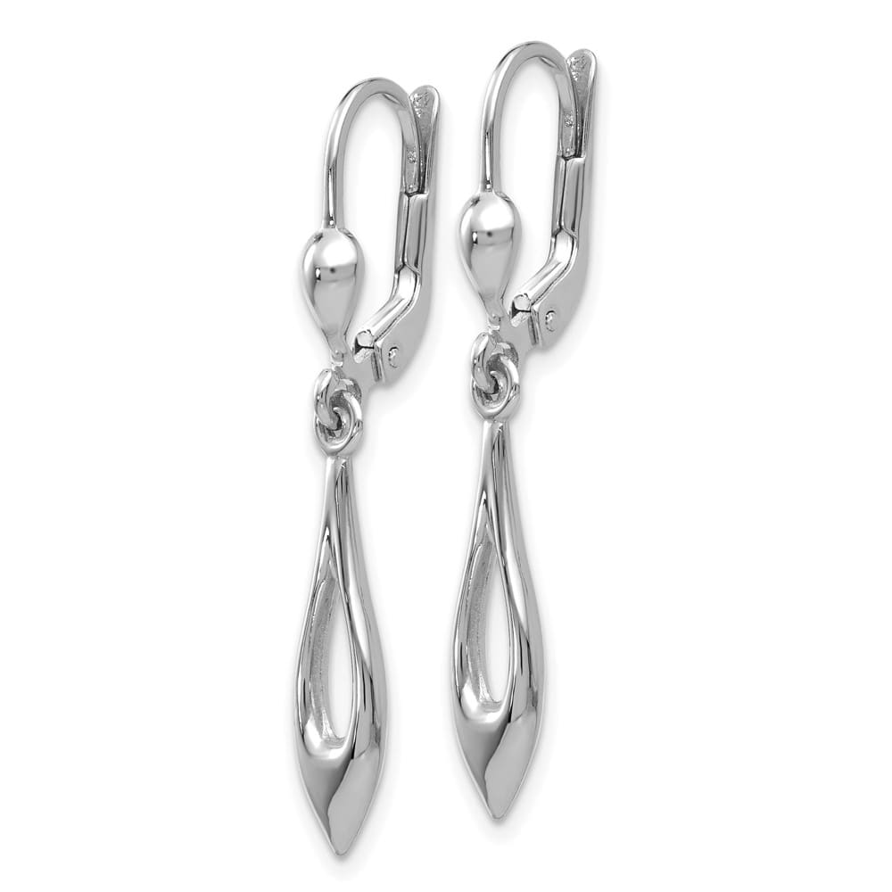 14K White Gold Polished Open Teardrop Dangle Leverback Earrings, view 2 of 4