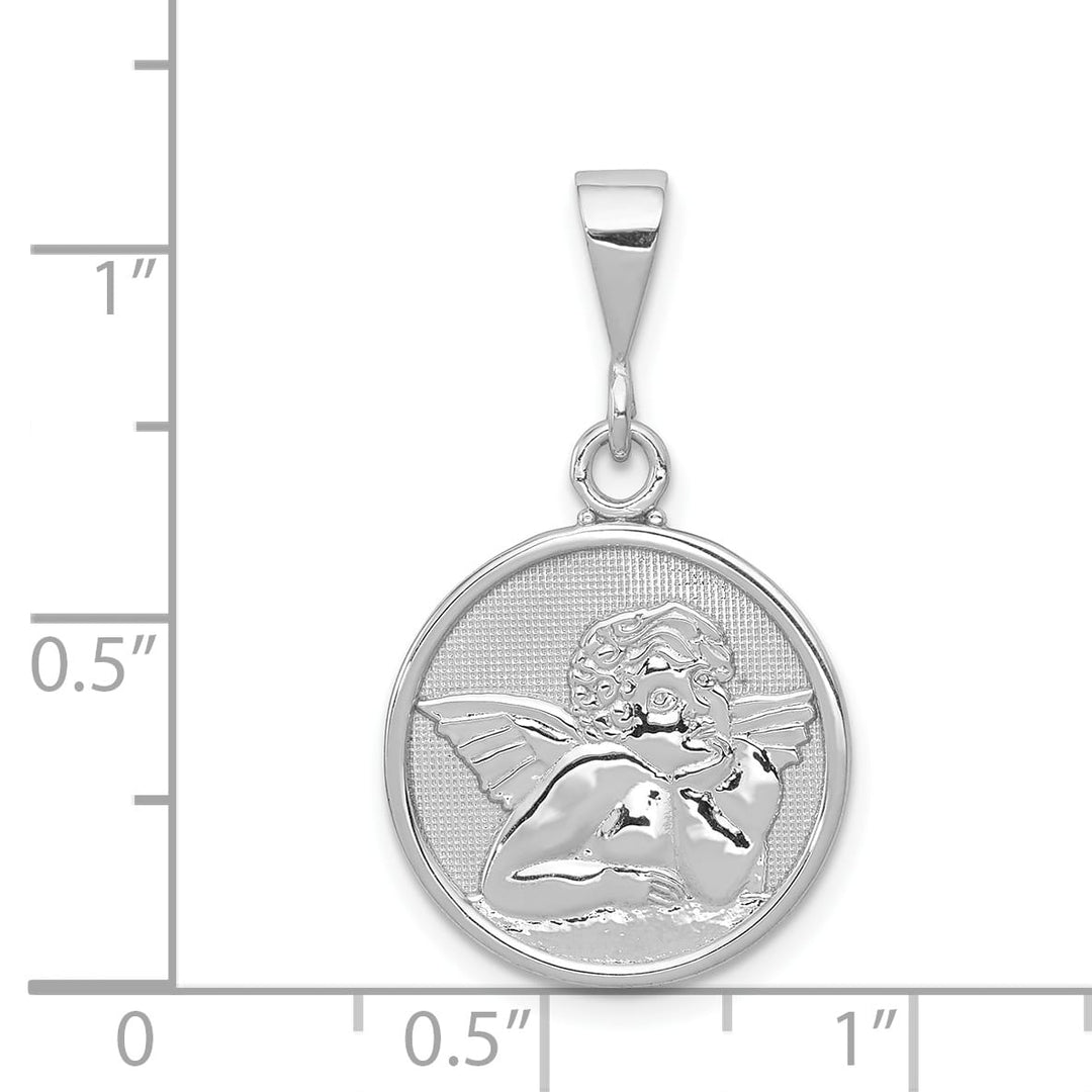 14K White Gold Polished Satin Angel Round Pendant