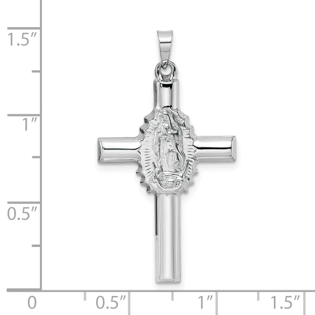 14K White Gold Polished Satin Cross with Our Lady of Guadalupe Pendant