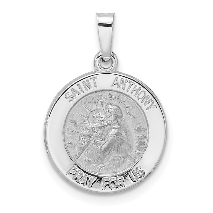 14K White Gold Polished Satin Hollow St Anthony Medal Pendant
